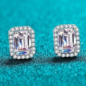 1 Carat Moissanite Diamond 925 Sterling Silver Square Stud Earrings